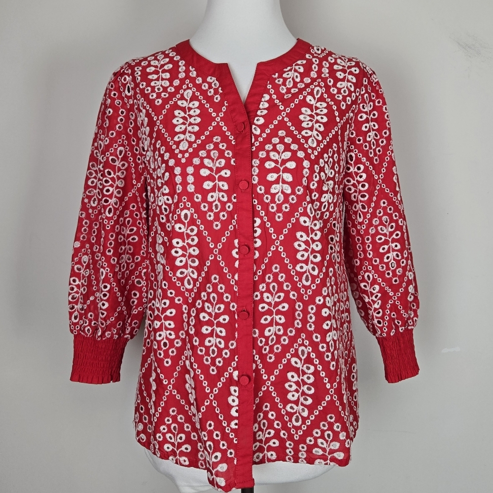 CABI Lyric Embroidered Eyelet Blouse - Picture 2 of 10